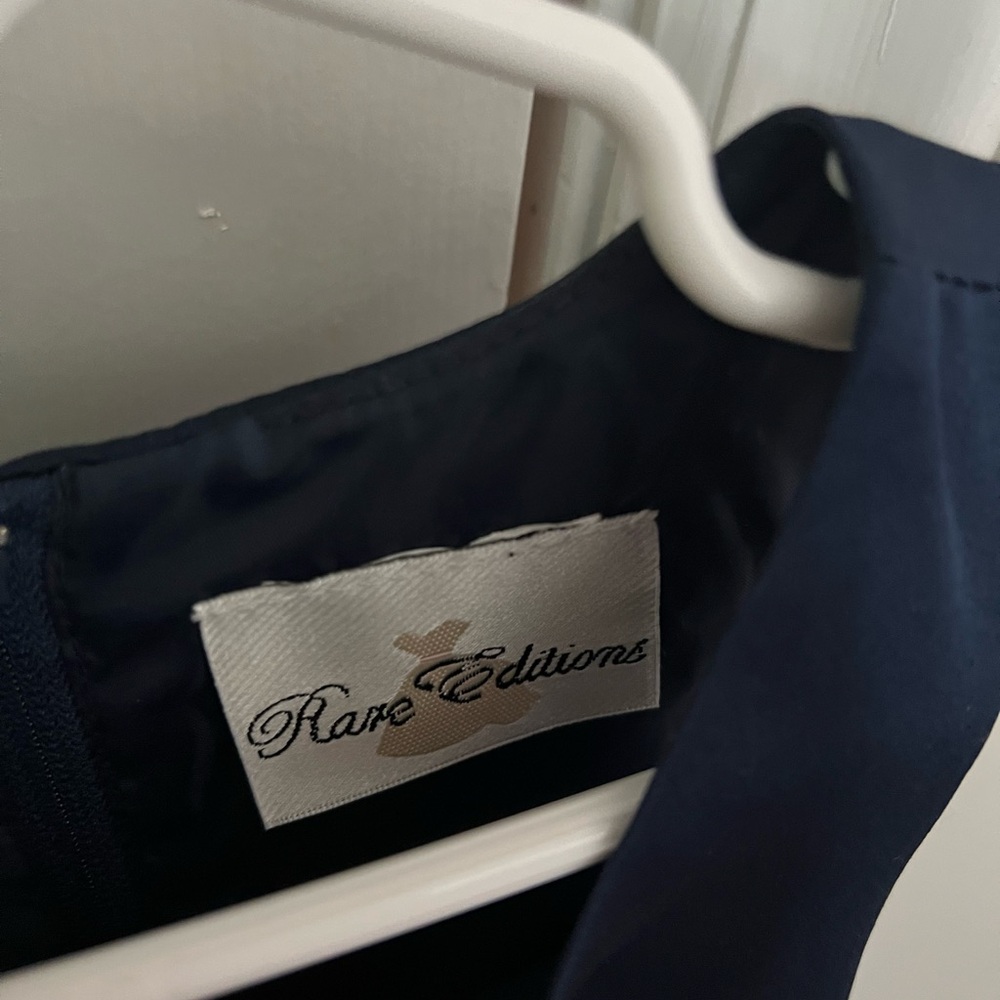 Rare Editions Navy Blue Satin/Mesh Tiered High-Low-Hem Dress - Picture 3 of 4